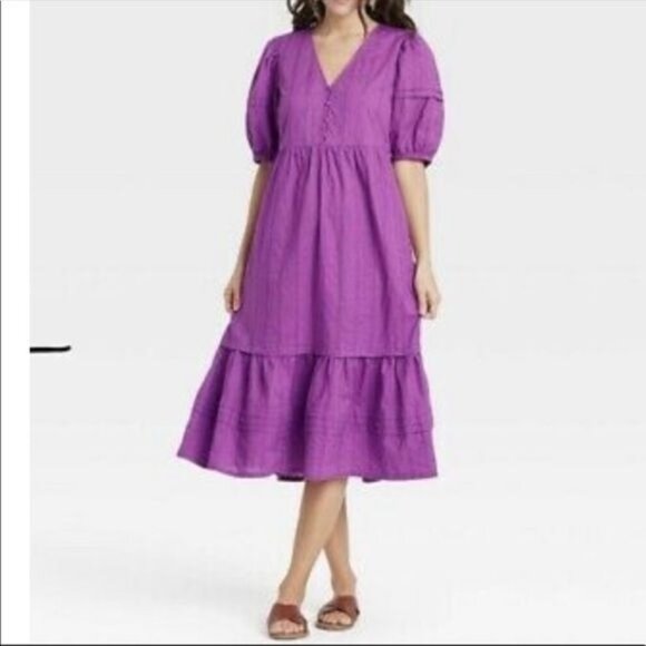 Universal Thread Dresses & Skirts - Universal Thread Women's Midi Dress Puff Elbow Sleeve Dress Purple Sz XL Casual